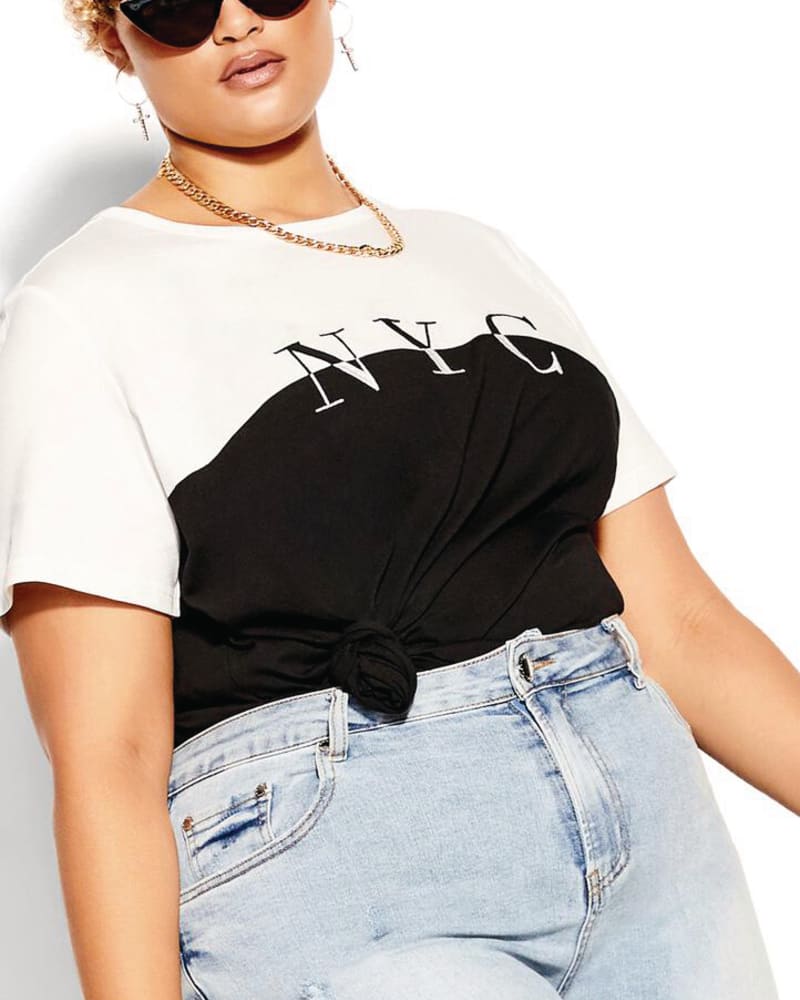 Front of plus size NYC Embroidered Colorblock Tee by CCX | Dia&Co | dia_product_style_image_id:172058